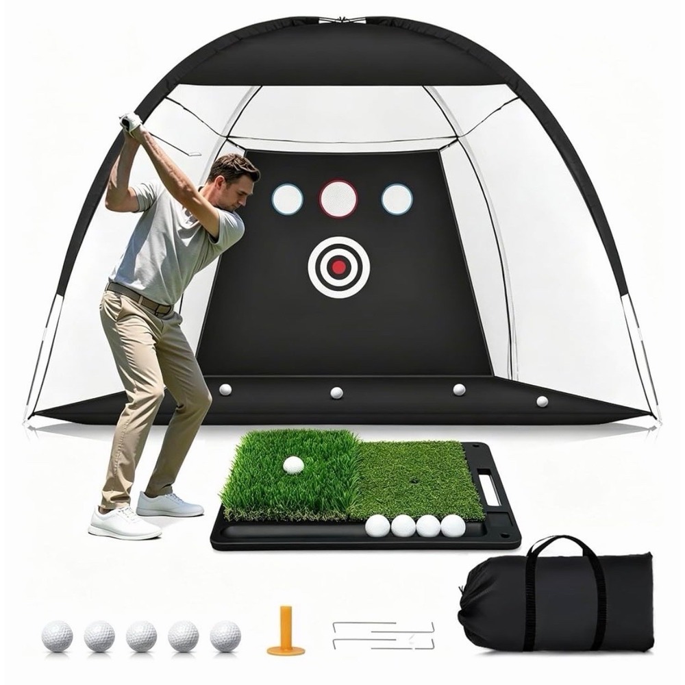 Golf Net: 10 x 7FT Practice Net with Mat for Chipping, Swing, Driving Practi...